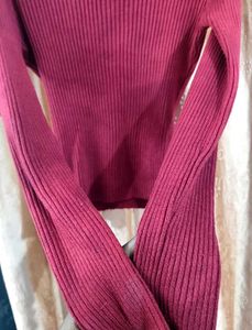 Maroon Ribbed Knit Polo Top