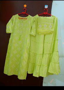 Lime Green Embroidered Kurti Set