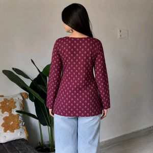 Maroon Printed Kurta_XXL