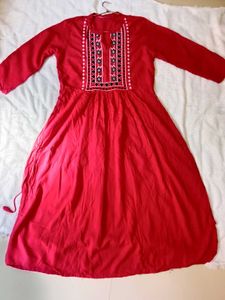 Red Embroidered Casual Dress ❤️