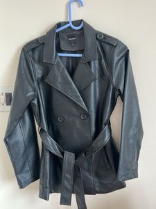 Black Faux Leather Trench Coat