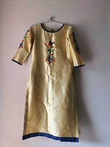 Embroidered Kurta with Blue Neckline