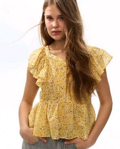 Yellow Floral Print Puff Sleeve Top