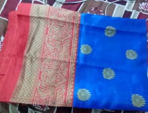 Mysore Silk Blue And Red Beautiful Saree