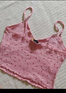 New look Pink Heart Print Lace Trim Cami Top