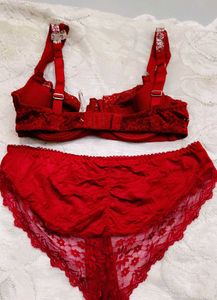 Red Lace stone  bra with Panty Set