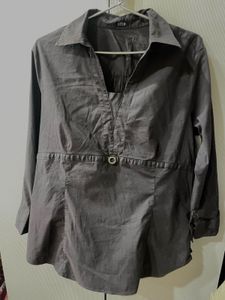 Stylish Grey Collared Tunic Top