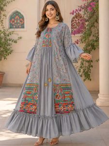 Embroidered Grey Maxi Gown