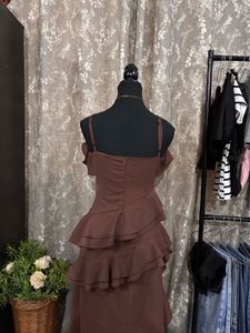 Brown Ruffled High-Low Dress