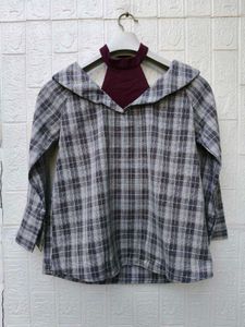 New with tag Korean Trendy Plaid Cut-Out Collar To
