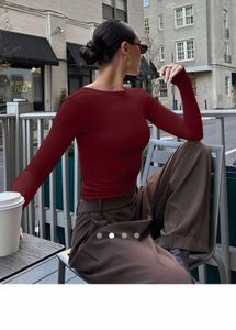Savana Burgundy Open Back Long Sleeve Fitted Top⁠