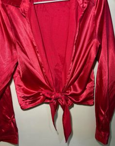 🔴CLEARANCE SALE  Silky Red Tie-Front Blouse siz