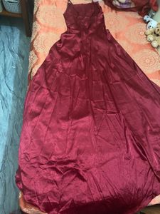 Elegant Maroon Satin Maxi Dress