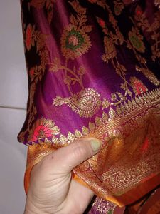 unused saree Wine And Orange Banarasi Silk Sare