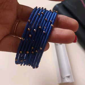 Royal Blue Thread Bangles with Gold Beads