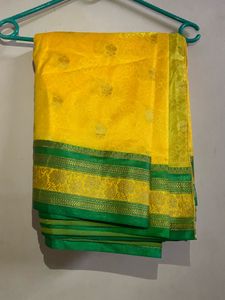 Elegant Yellow &amp; Green Silk Saree