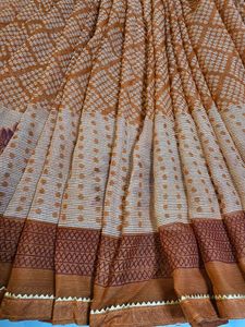 Elegant Brown colour Printed Saree with blouse