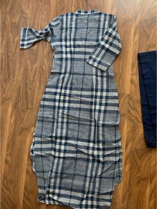 Plaid Print Blue Kurta and Leggings