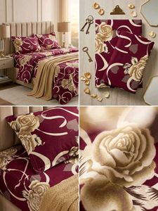Elegant Double Bed Sheet Rose Print Bedding Set