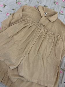XL Beige Linen Shirt &amp; Shorts Set