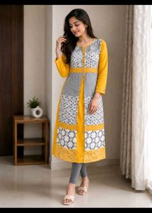 Stylish Yellow & Grey Patchwork Kurta