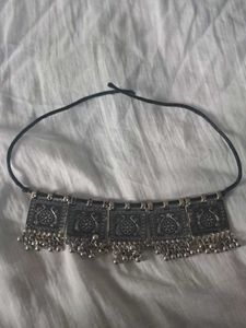 Oxidized Silver Choker Necklace with Earrings