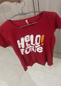 Red "Hello Future" Graphic T-Shirt