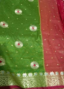 Vibrant Green Embroidered Silk Saree🎀❤️... tradit