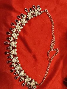 Elegant Red & Silver Tone Necklace