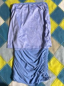 Blue Ruched Strapless Mini Dress