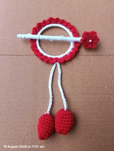 Handmade Crochet Hair Accessory | Red &amp; White Eleg