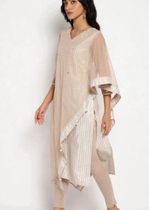 Elegant Beige Embellished Kurta Set