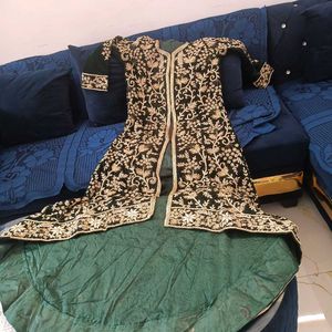 Elegant Emerald Green Bridal dabka Lehenga
