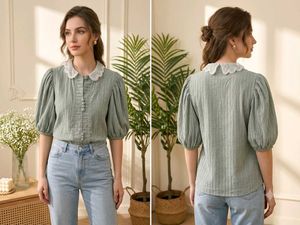 Puff Sleeve Lace Collar crop top combo