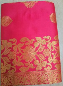 Elegant Pink Silk Saree with Gold Border