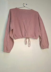 Pink Cropped Drawstring Sweatshirt