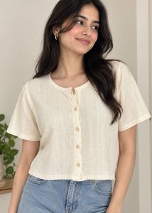 Cream Cropped Button-Up Top