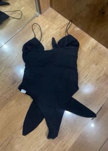 Black Tie-Front bodysuit top