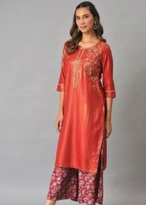 Elegant Orange Embroidered Kurta Set