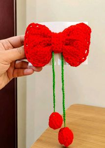 Red Crochet Bow Hair Clip