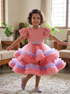 Girls' Pink & Purple Ruffled Party Dress