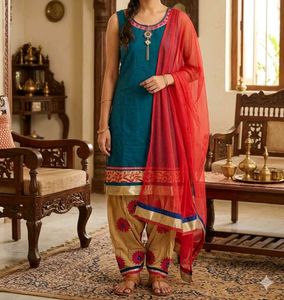 Teal Kurta Set with Red Dupatta