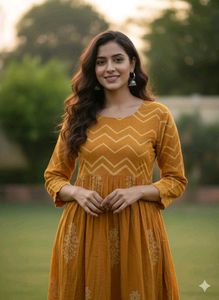Mustard Yellow Printed Cotton Kurta