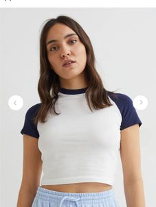 Classic Baseball Baby Tee - White &amp; Navy