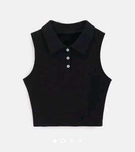 Sleeveless Black Polo Crop Top