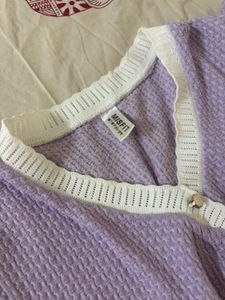 Lilac Button-Up Knit Top