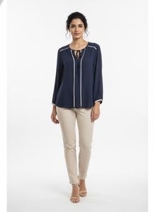 Navy Blue Top with White Trim
