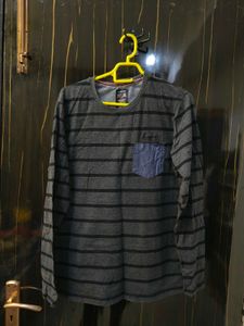 unisex Striped Long-Sleeve T-Shirt with Pocket