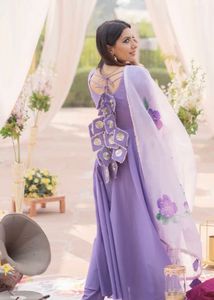 Lilac Anarkali Suit with Floral Dupatta