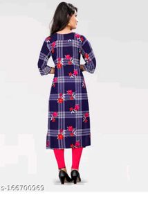 Stylish Navy 🆕🎁Blue Checked Kurta with Floral Pr